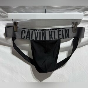 Calvin Klein Black Jockstrap with Gray Logo Waistband